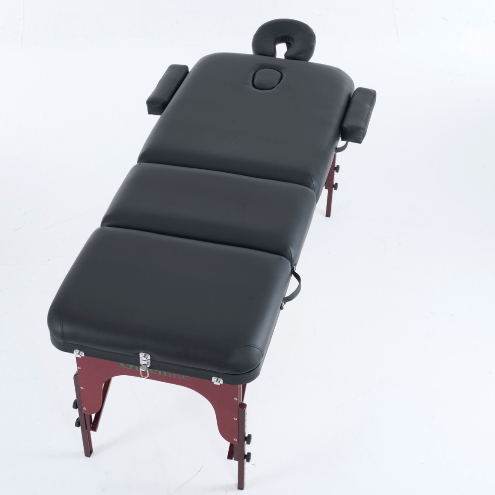 4" thick 3 Section Wooden Greenlife® master Portable Massage Table Cream / Black - MTW131 - GreenLife - Portable Massage Table