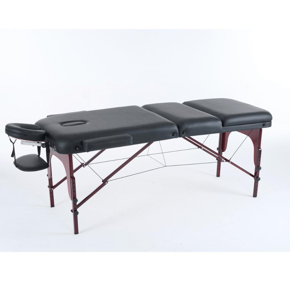 4" thick 3 Section Wooden Greenlife® master Portable Massage Table Cream / Black - MTW131 - GreenLife - Portable Massage Table