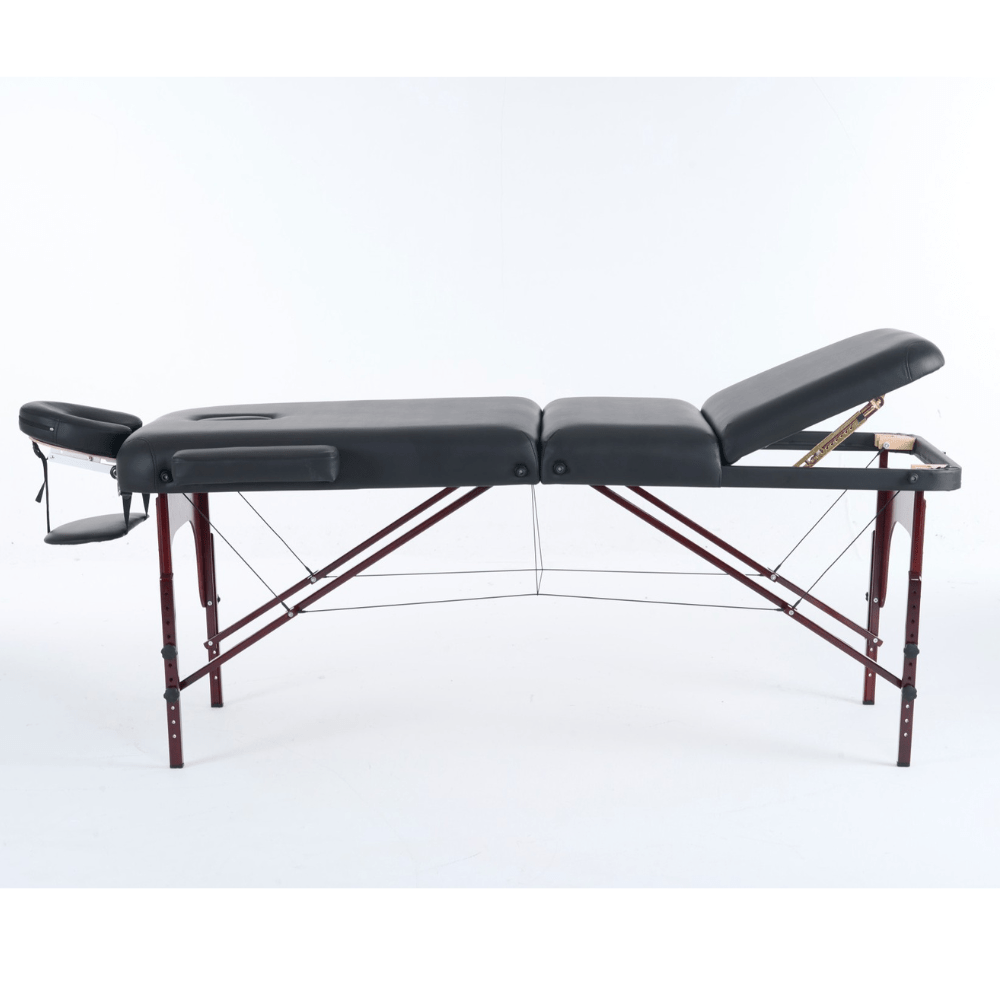 4" thick 3 Section Wooden Greenlife® master Portable Massage Table Cream / Black - MTW131 - GreenLife - Portable Massage Table