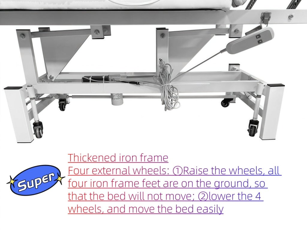 Increased Head Cradle One Motor Electric 2 Section SPA Massage bed with 4 external wheels - GreenLife - Electric Massage Bed