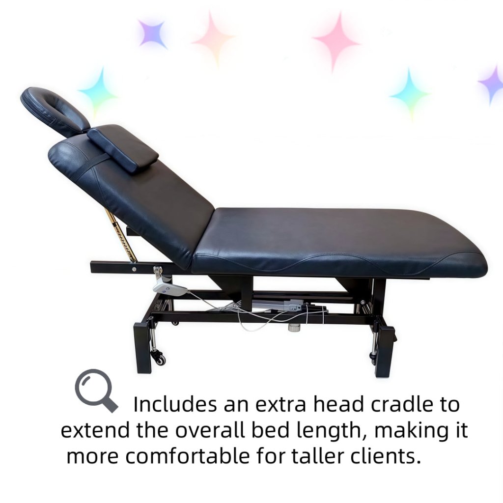 Increased Head Cradle One Motor Electric 2 Section SPA Massage bed with 4 external wheels - GreenLife - Electric Massage Bed