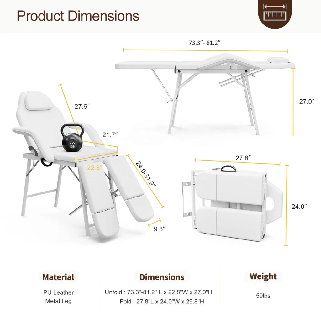 Portable Pedicure chair Facial bed or Tattoo Chair with Storage Bag - GreenLife - Facial Bed