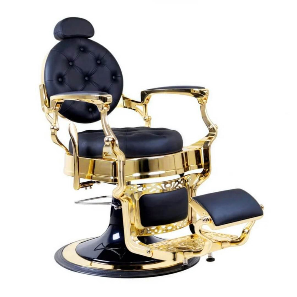 Greenlife ® Crown Premium Heavy Duty Antique Salon Barber Chair Big Plus Pump , Gold / Matte Black ( Model 121951A )