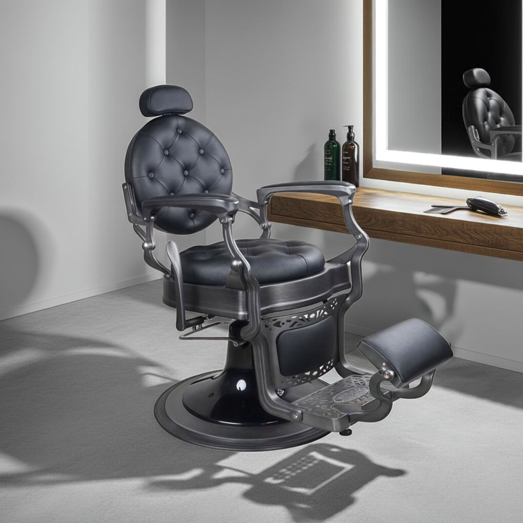 Premium Antique Salon Barber Chair (Matte Gun Grey color) - GreenLife - Barber Chair