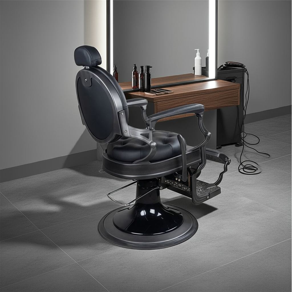 Premium Antique Salon Barber Chair (Matte Gun Grey color) - GreenLife - Barber Chair