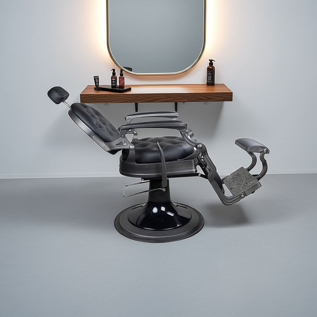 Premium Antique Salon Barber Chair (Matte Gun Grey color) - GreenLife - Barber Chair