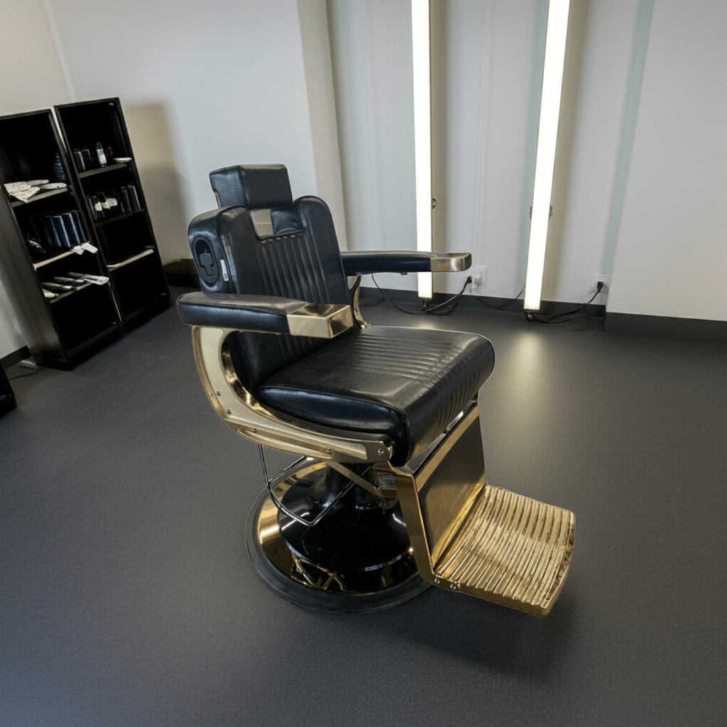 Ninja Luxurious Modern Electroplated Gold & Sturdy Black Leather with Super Large Plus Hydraulic Pump Salon Barber Chair - GreenLife - Barber Chair