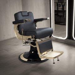 Ninja Luxurious Modern Electroplated Gold & Sturdy Black Leather with Super Large Plus Hydraulic Pump Salon Barber Chair - GreenLife - Barber Chair
