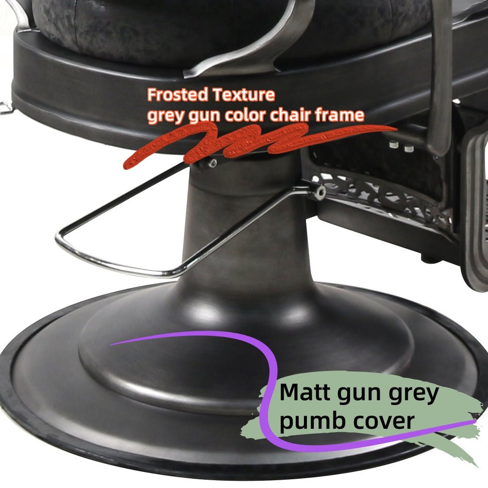 Premium Antique Salon Barber Chair (Thickened Seat & Back, Especially Cool Gunmetal Grey) - BC511 - GreenLife - Barber Chair