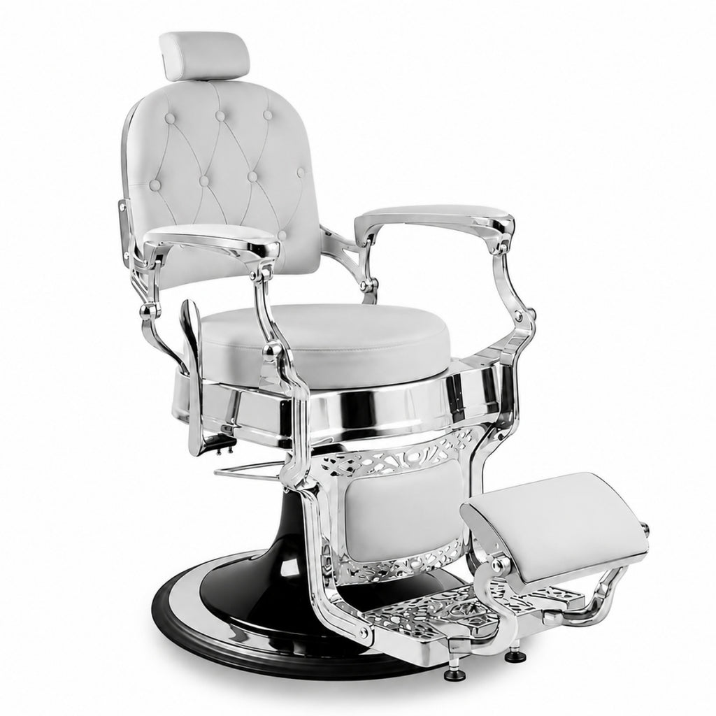 Greenlife Elegant Antique Barber Chair light grey with black Chrome