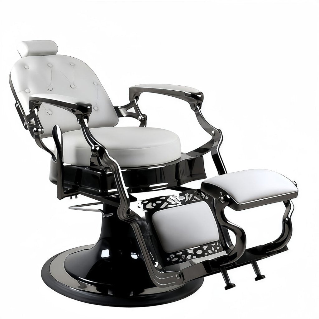 Greenlife Elegant Antique Barber Chair light grey with black Chrome - GreenLife - Barber Chair