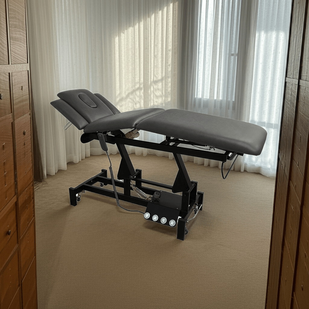 GreenLife ® Thomas II Power Chiro bed with 4 external wheels, 2 motors, Double gas rod hydraulic support leg part & Paper roll holder - GreenLife - Electric Massage Bed