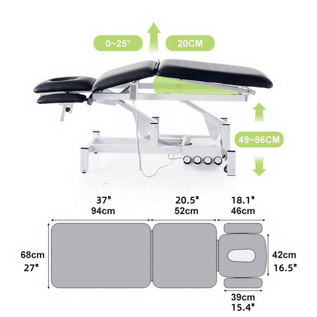 GreenLife ® Rehabilitator Thomas 2 Motors Chiropractic Physiotherapy Massage Electric Treatment Table with 4 wheels - GreenLife - Electric Massage Bed