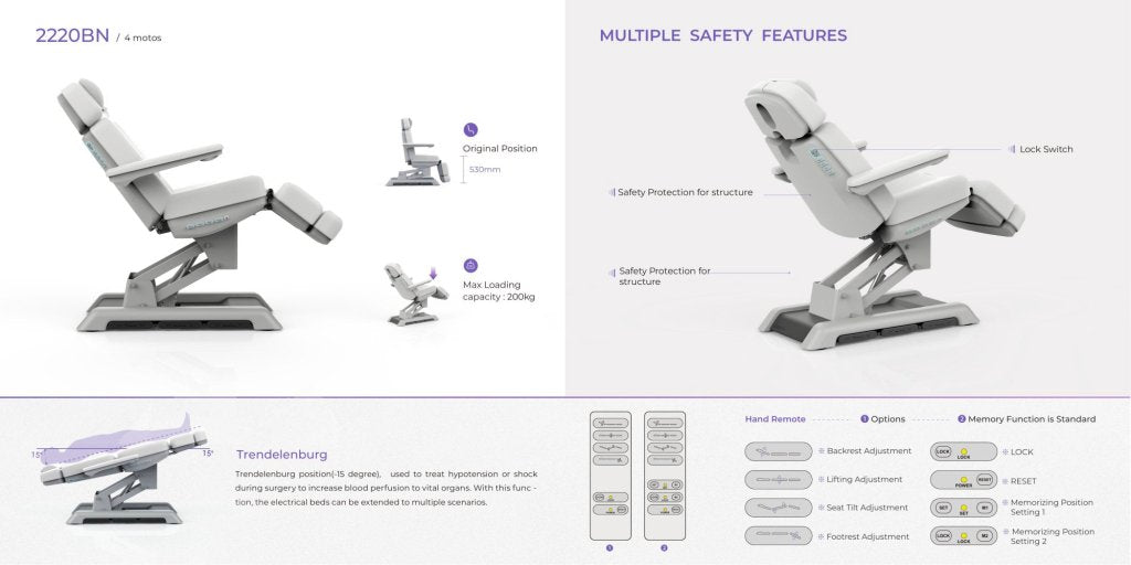 Silverfox 4 - Motor Electric Aesthetics Spa Facial Bed 2220BN - GreenLife - Electric Beauty bed