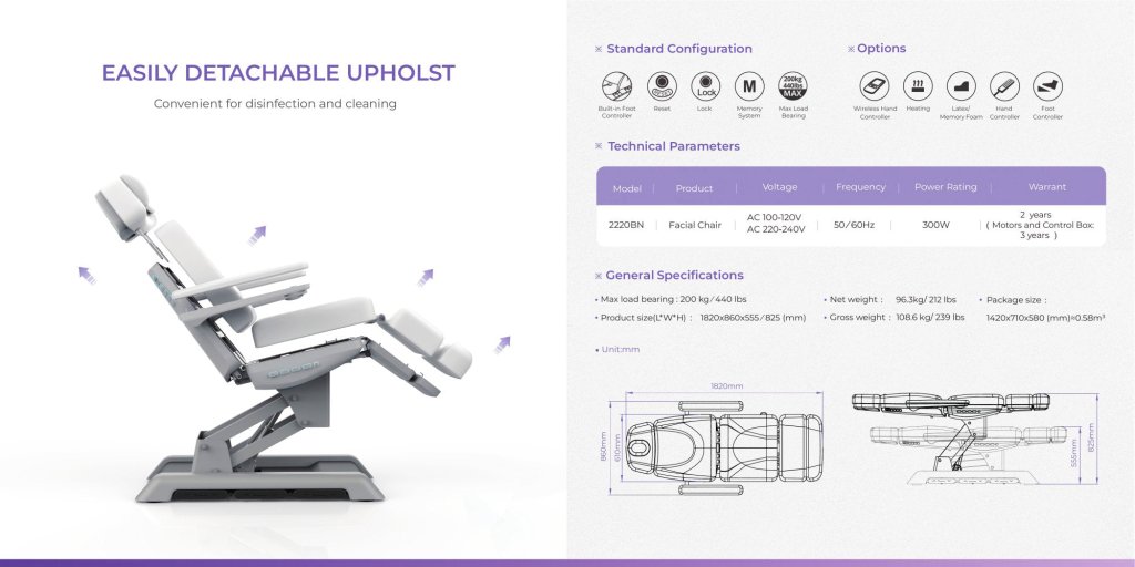 Silverfox 4 - Motor Electric Aesthetics Spa Facial Bed 2220BN - GreenLife - Electric Beauty bed