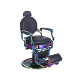 Deluxe Rainbow Chrome Barber Chair with Ergonomic Leather Seat and Adjustable Features