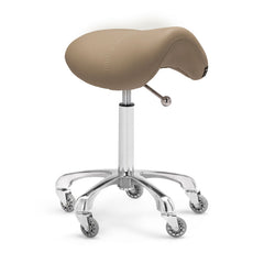 Lanvain ® Salon Saddle Rolling Stool Chair on Chrome metal base with Hair Free Silicone Wheels 007