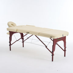 4" thick 3 Section Wooden Greenlife® Portable Massage Table Cream / Black - MTW131