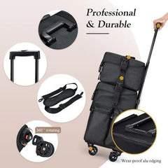 4 lockable 360° Rolling Casters Makeup Rolling Train Case - Hairdressing Bag Beauty Trolley Nail Cosmetic Box - GreenLife - Beauty Supplies