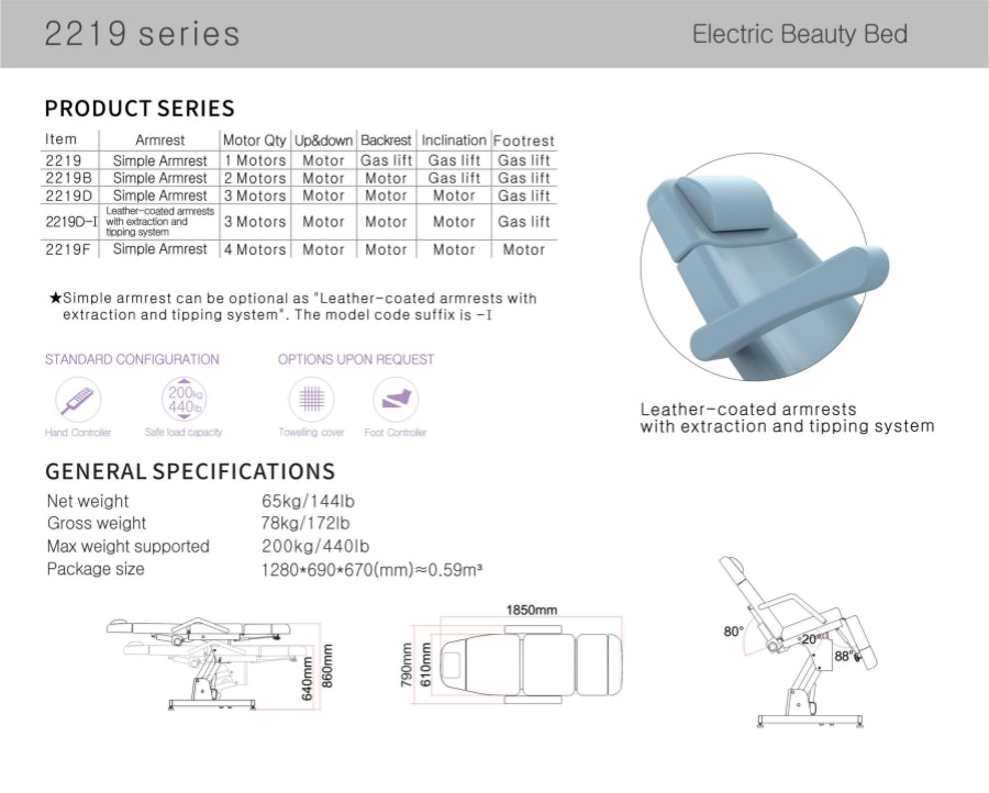 Silverfox 2 Motors Electric Facial Spa Bed Chair 2219B White / Light grey - GreenLife - Electric Massage Bed