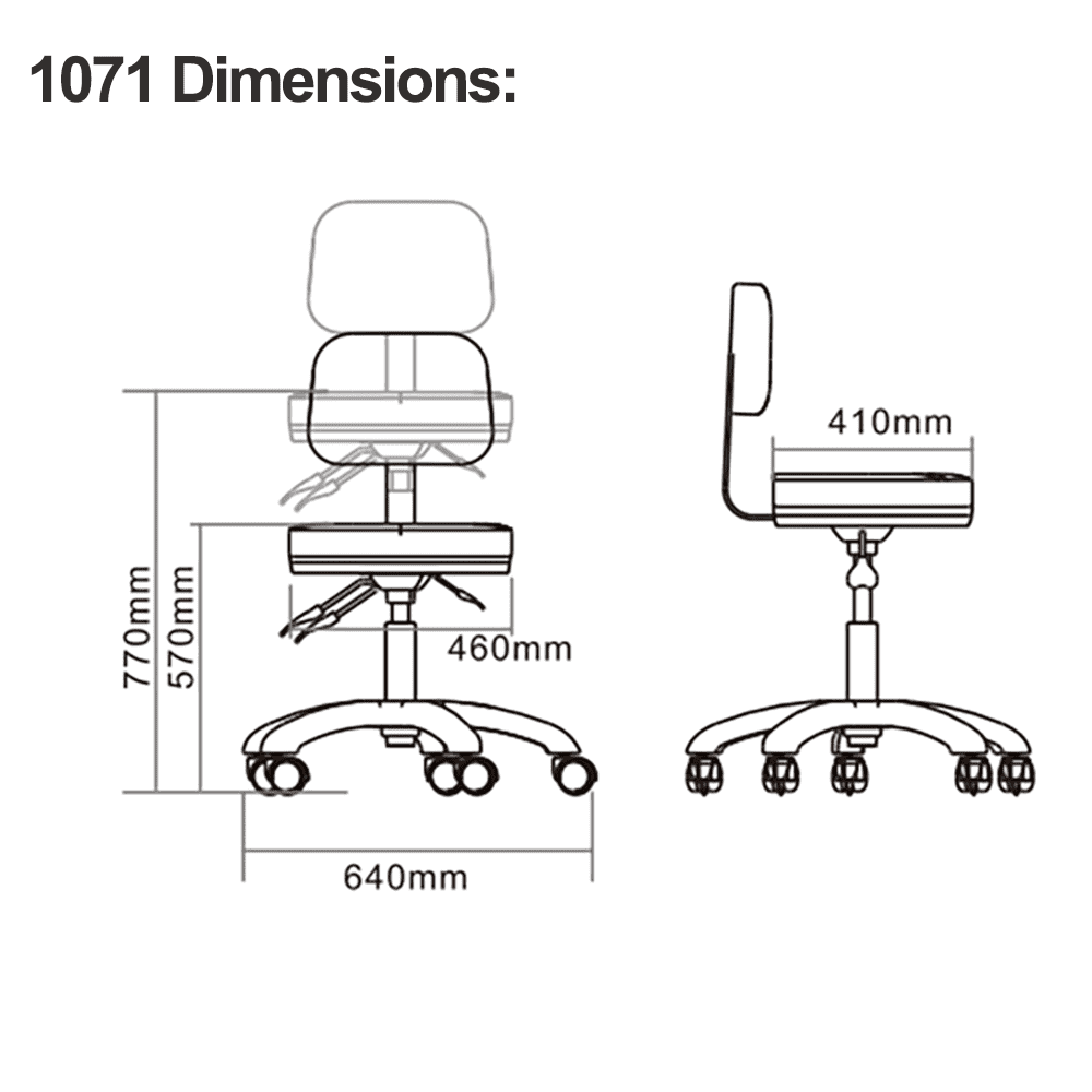 Silverfox Rolling Stool with Backrest 1071 - WHT - GreenLife - Rolling Stool