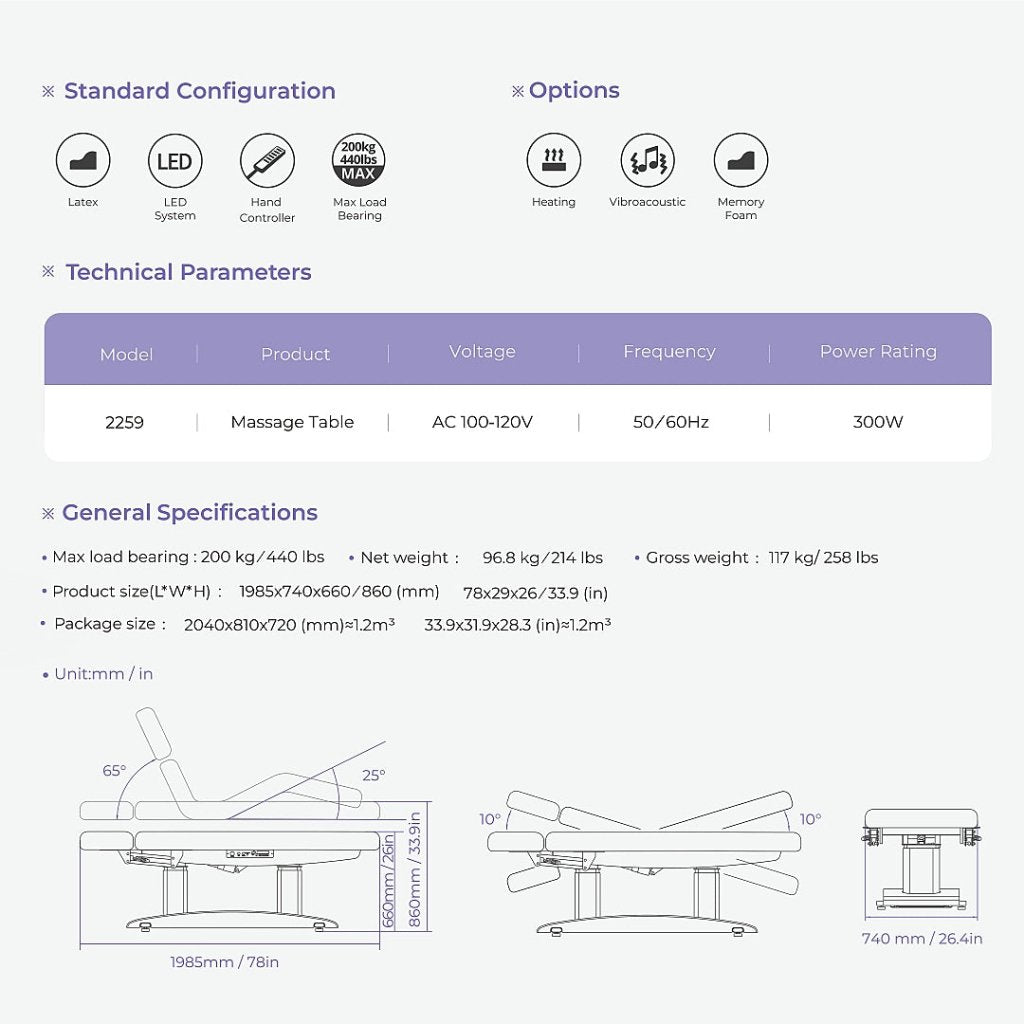 Silverfox ® 4 motors Professional Electric SPA Massage Bed 2259+ or add Heating - GreenLife - Electric SPA Bed