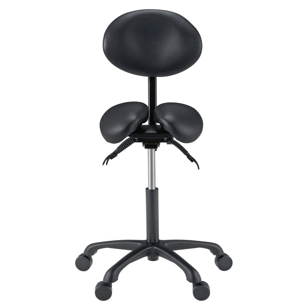 Master Massage Berkeley Ergonomic Saddle Stool - Two Split Part Seat Stool Hydraulic Swivel Rolling Seat & Saddle Posture Correction Chair Seat with Backrest and Adjustable Title Angle and Height Black (2 Color Options) - GreenLife - Massage Chair