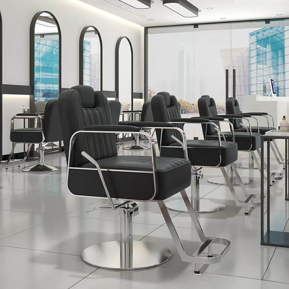 Greenlife Heavy Reclining Styling chair with stainless steel base / Barber Gold & White - Greenlife - Reclining Styling Chair