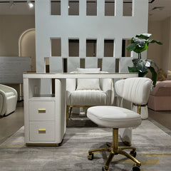 YOOCELL ® White Manicure Table with Manicurist Chair and Guest backrest Stools Chair Whole Set (wholesale pricing available)