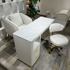 YOOCELL ® White Manicure Table with Manicurist Chair and Guest backrest Stools Chair Whole Set (wholesale pricing available)