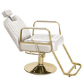 Greenlife Heavy Reclining Styling chair with stainless steel base / Barber Gold & White