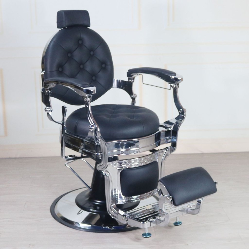 A601 Barber chair with sliver metal frame, button - style back & seat - GreenLife -