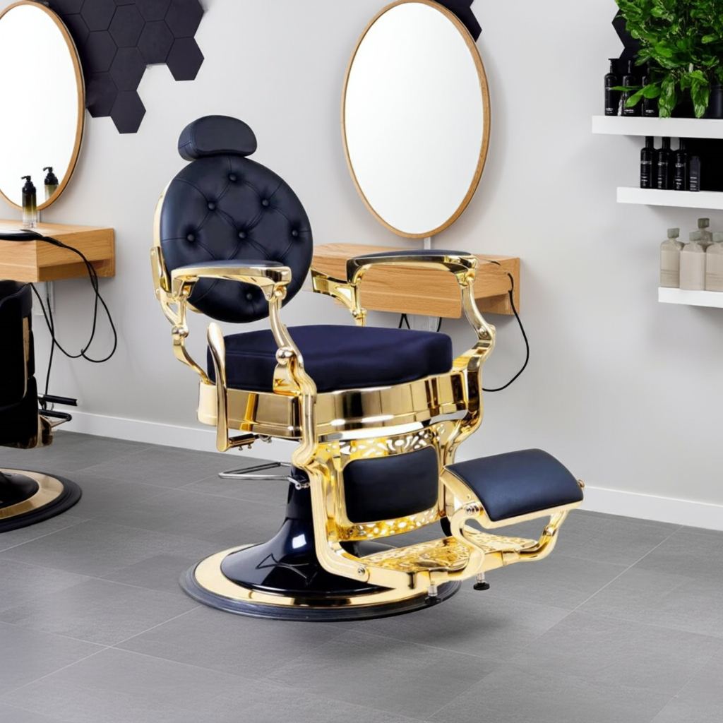 Greenlife® Throne Gold Antique Luxury Heavy - Duty Swivel Barber Chair Black & Gold - GreenLife - Barber Chair