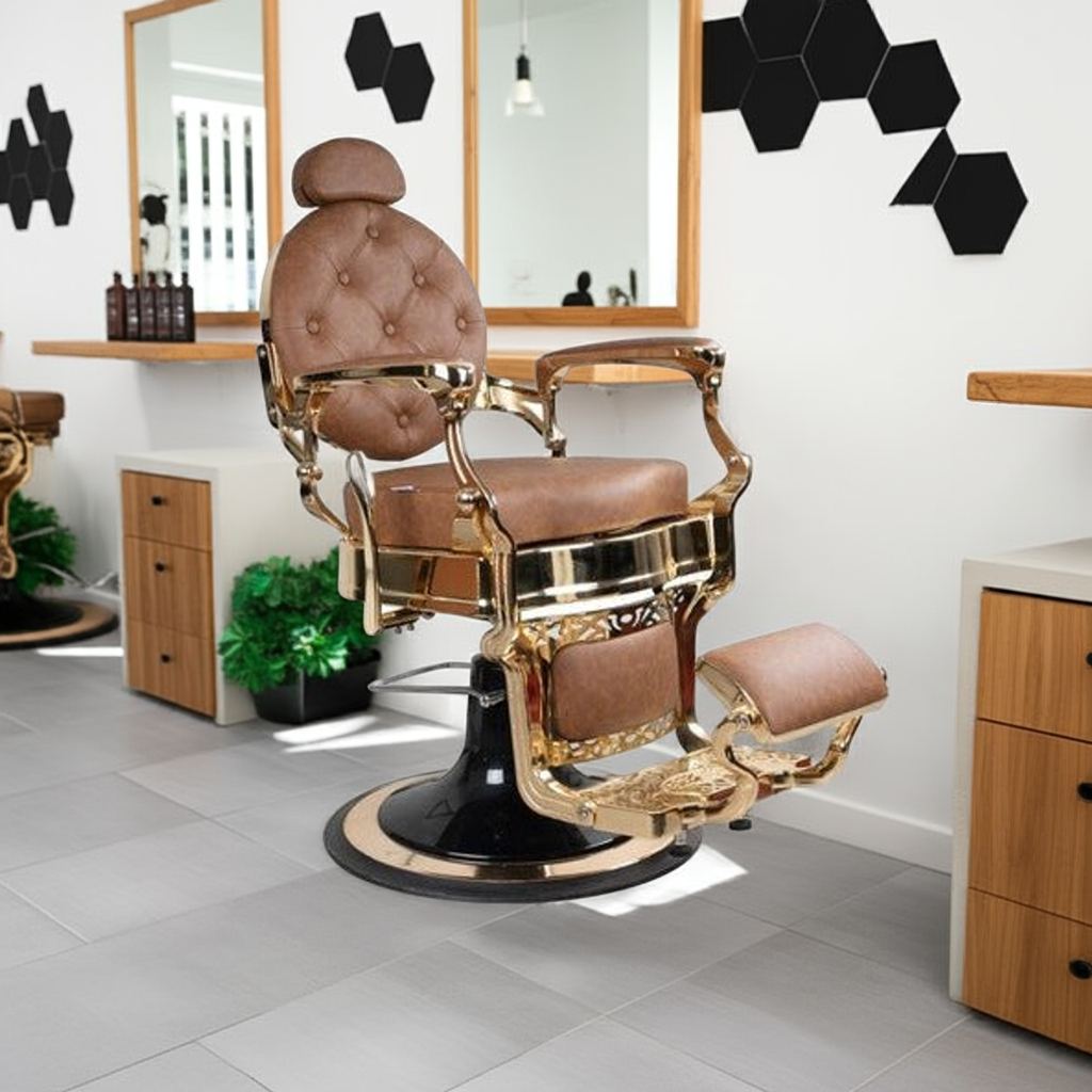Greenlife® Throne Gold Antique Luxury Heavy - Duty Swivel Barber Chair Black & Gold - GreenLife - Barber Chair
