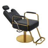 Greenlife Heavy Reclining Styling chair with stainless steel base / Barber Gold & White - Greenlife - Reclining Styling Chair