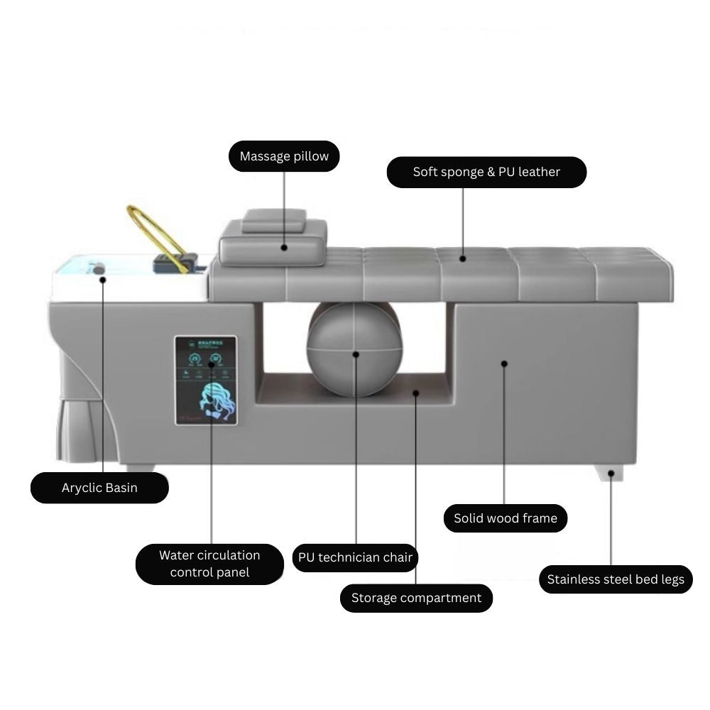 Premium Thai Shampoo Bed – Ceramic Head Basin, wood Frame, with Steam Function & Bonus Water Pump - GreenLife - Shampoo Unit