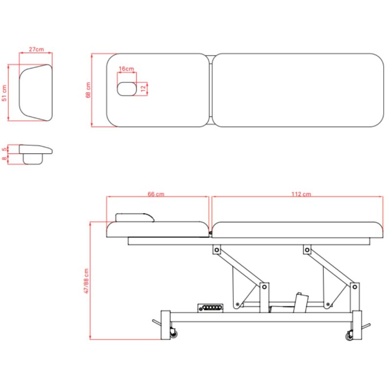 Silverfox ® 2 - Motor Electric Massage Table Power Lifing Back Physiotherapy Treatment Bed for RMT Physical Therapy 2212A - GreenLife - Electric Massage Bed
