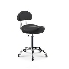 Greenlife Hydraulic Saddle Rolling Stool with Backrest Black