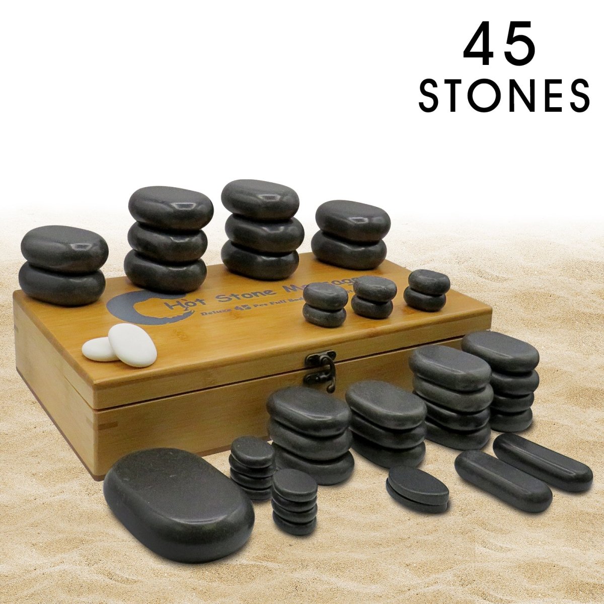 45PC Deluxe Full Body Massage Stone Set (Include 2 Countoured oval facial) - GreenLife-Massage Supplies