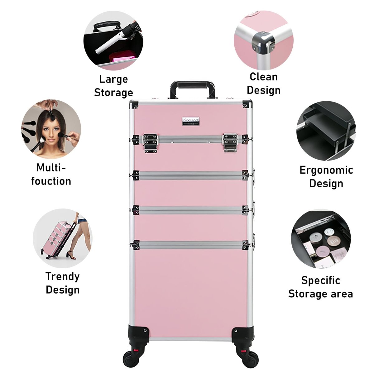 14" 4 In 1 Aluminum Rolling Makeup Case - GreenLife-Beauty Supplies