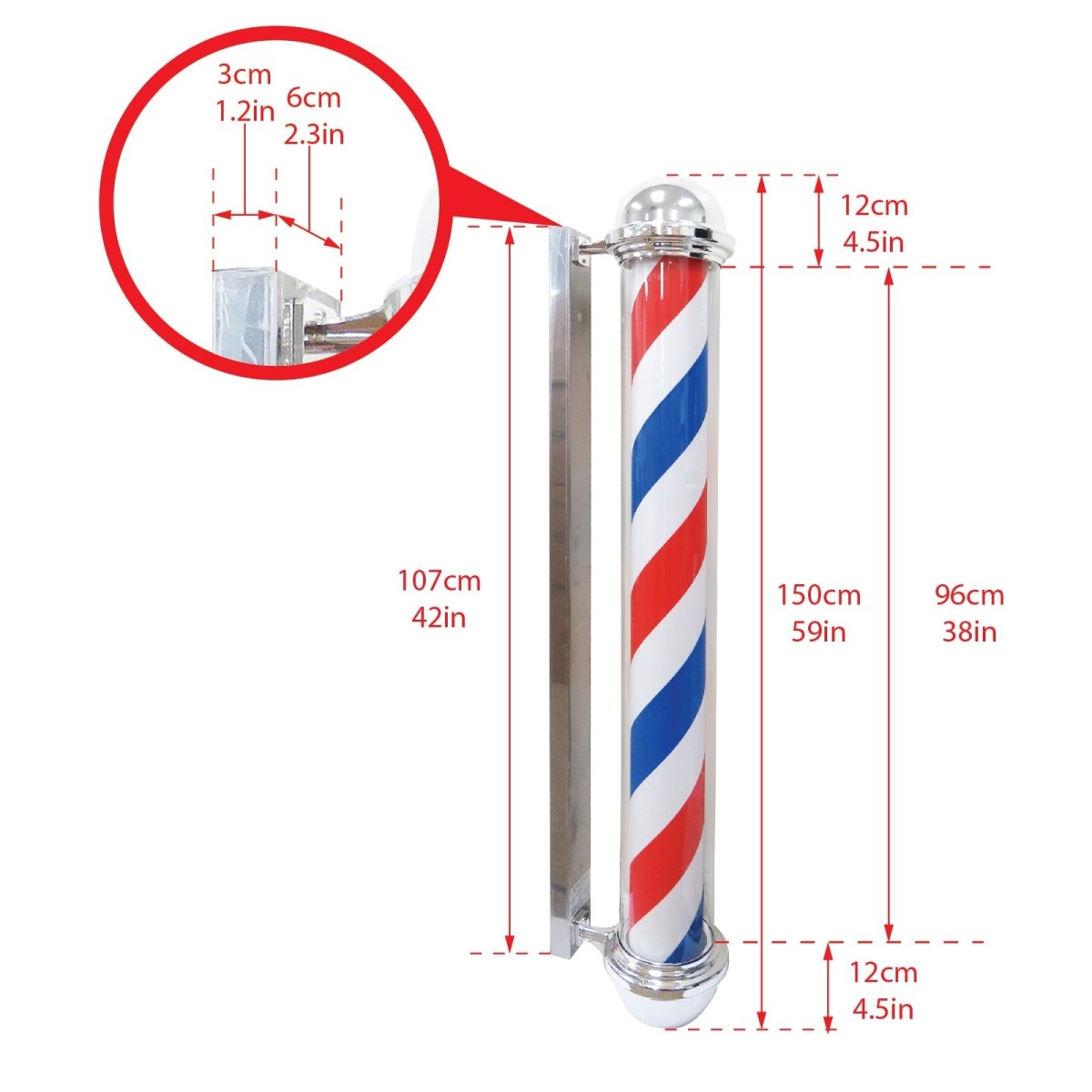 LED Blue Red Stripes Rotating Barber Shop Pole 59in - BP 841 - GreenLife-Barber Pole
