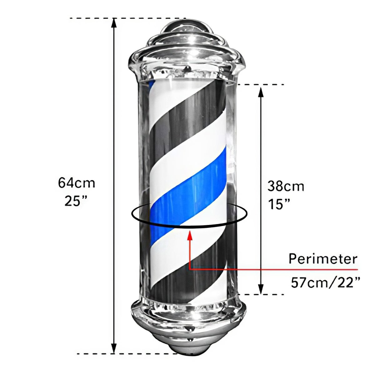 LED Blue Black Stripes Barber Shop Pole 23in - BP846 - GreenLife-Barber Pole