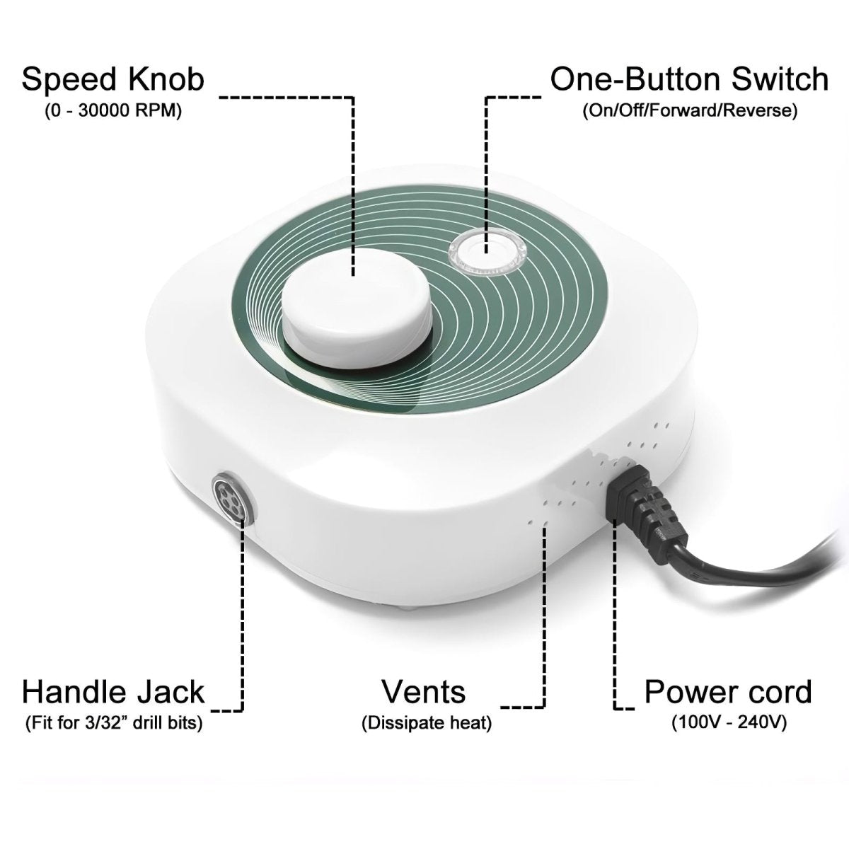 35000 RPM Electric E File Nail Drill Machine w/ 5 color - GreenLife-Manicure Supplies
