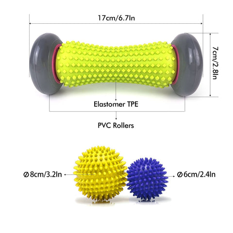 Massage Ball Set of 3 - 1 Roller & 2 Spiky Balls - GreenLife-Massage Supplies
