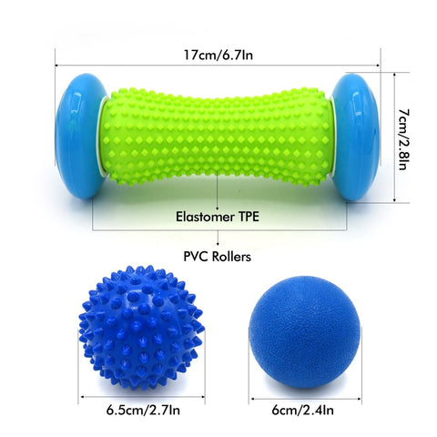 Massage Ball Set of 3 - 1 Roller & 2 Spiky Balls - GreenLife-Massage Supplies