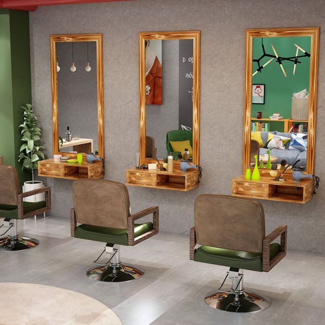 Vintage Salon Mirror with Built-in Vanity Desk - GreenLife-