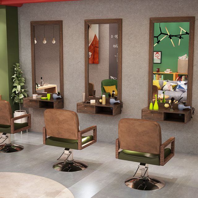 Vintage Salon Mirror with Built-in Vanity Desk - GreenLife-
