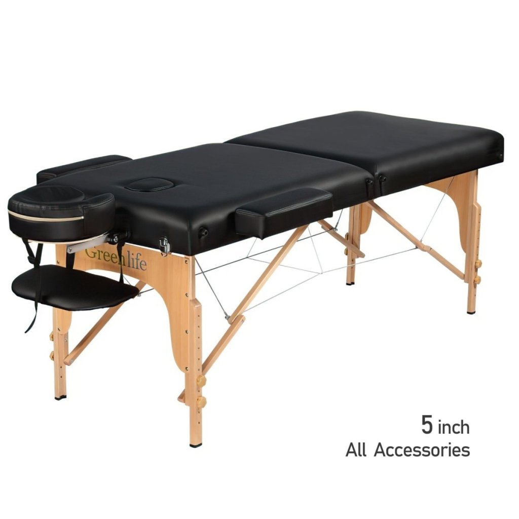 5" thick 2 Section wooden Greenlife® masterPortable Massage Table Black / Cream - GreenLife - Portable Massage Table