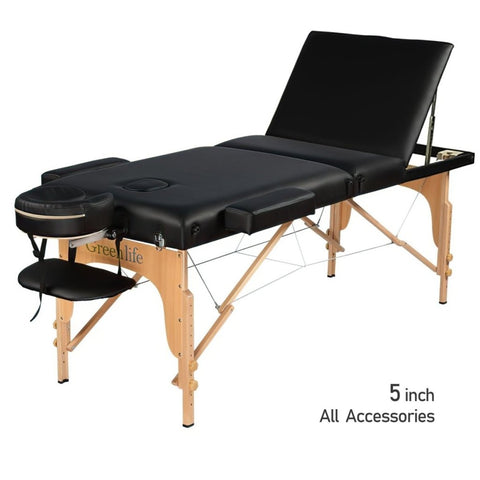 5" thick 3 Section Wooden Greenlife® master Portable Massage Table Cream or Black - MTW132 - GreenLife - Portable Massage Table