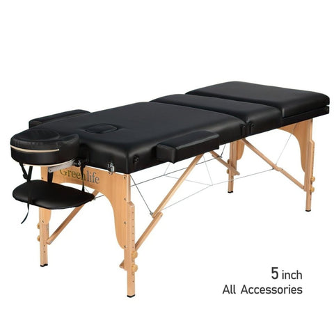 5" thick 3 Section Wooden Greenlife® master Portable Massage Table Cream or Black - MTW132 - GreenLife - Portable Massage Table